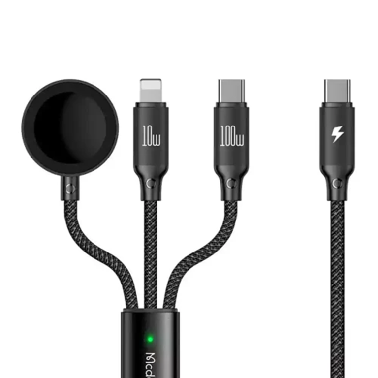 کابل شارژ چندسر 3 کاره 100 واتی اپل واچ+لایتنینگ+تایپ سی مک دودو مدل MCDODO CA-4940 طول 1.2متر